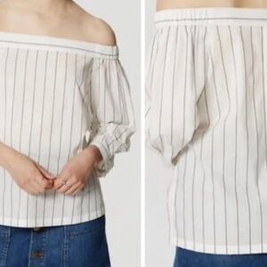 LOFT Off-Shoulder White Striped Blouse